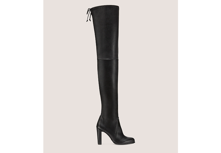 Stuart Weitzman,Highland,Boot,Stretch Nappa Leather,Black,Front View