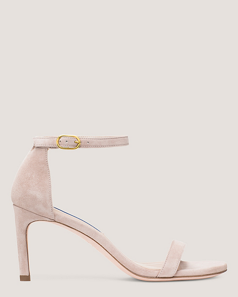 Stuart Weitzman,Nunakedstraight Strap Sandal,Sandal,Suede,Dolce Taupe,Front View