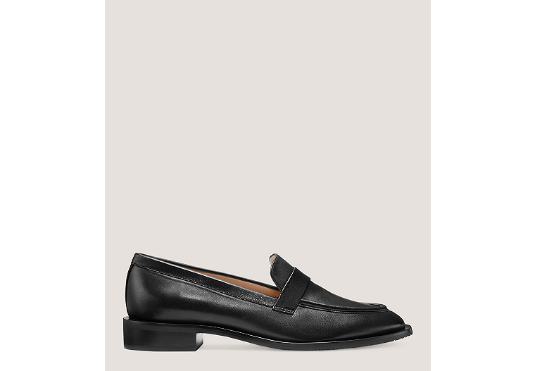 Stuart Weitzman,PALMER SLEEK LOAFER,Loafer,Lacquered Nappa Leather,Black,Front View