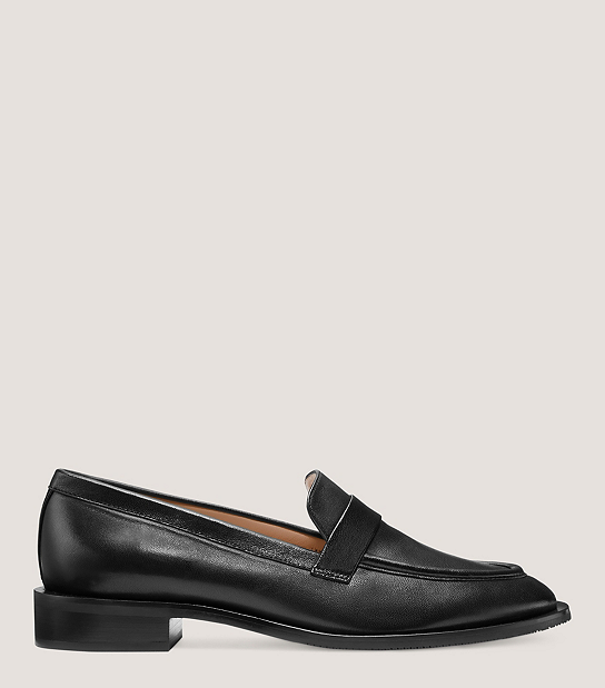 Stuart Weitzman Leather Palmer Sleek Round-toe Loafers in Black Womens Shoes Flats and flat shoes Loafers and moccasins 