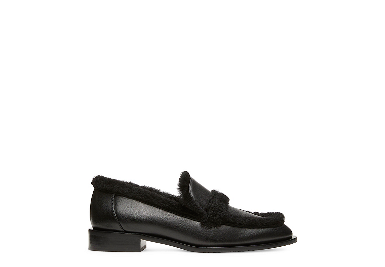 Stuart Weitzman,Palmer Chill Loafer,Loafer,Leather & shearling,Black,Front View