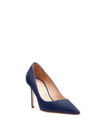 Stuart Weitzman,STUART 85 PUMP,Pump,Suede,Navy Blue,Side View