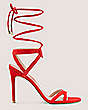 Stuart Weitzman,Soiree 100 Lace-Up Sandal,Sandal,Suede,Coral,Front View