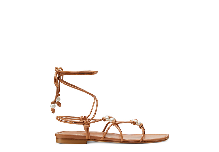 PEARL KNOT LACE-UP SANDAL, Tan, Product image number 0