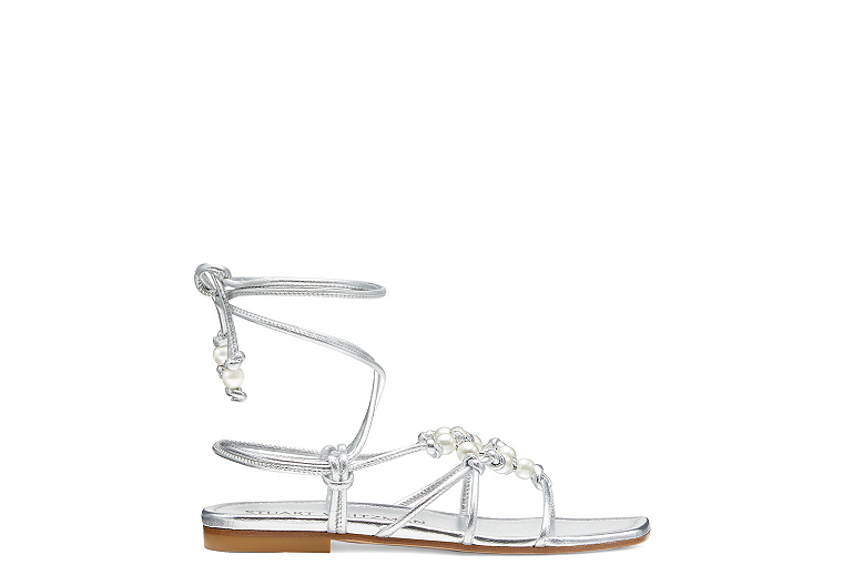 PEARL KNOT LACE-UP SANDAL, Silver, Product image number 0