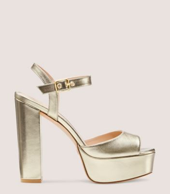 Ryder 95 Platform Heel Metallic Leather Sandal Stuart Weitzman