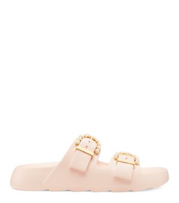 Stuart Weitzman Imitation Pearl Buckle Slide Sandal In Rosewater Pink