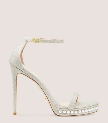 Shop Stuart Weitzman Nudistdisco Pearl Platform Sandal The Sw Outlet In Platino Gold