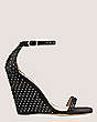 Stuart Weitzman,Nudistshine 100 Wedge,Sandal,Satin & crystal,Black/Graphite,Front View