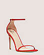 Stuart Weitzman,Disney X SW Nudistcurve 100 Sandal,Sandal,Suede & Swarovski crystals,Lipstck Red,Side View