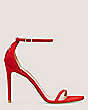 Stuart Weitzman,Disney X SW Nudistcurve 100 Sandal,Sandal,Suede & Swarovski crystals,Lipstck Red,Front View