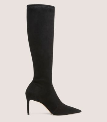 Stuart Weitzman,Stuart 85 To-The-Knee Boot,Boot,Stretch suede,Black,Front View