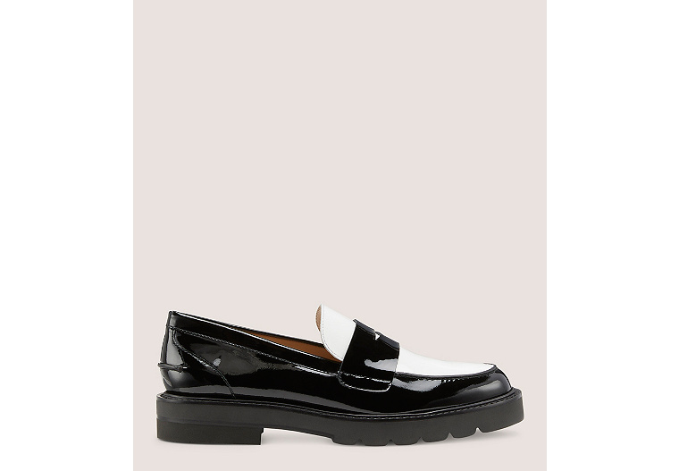 Stuart Weitzman,Parker Lift Loafer,Loafer,Patent leather,Black & White,Front View