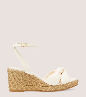 Stuart Weitzman,Playa Espadrille Knot Wedge,Sandal,Lacquered nappa leather & jute,Seashell & Natural,Front View