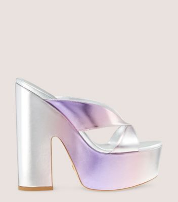 Stuart Weitzman Miami Sohigh 145 Platform Slide Degradé Metallic Leather In Lilac Multi