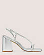 Stuart Weitzman,Soiree Crystal 85 Block Sandal,Sandal,Liquid metallic & crystal,Silver & Clear,Front View