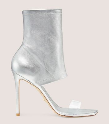 Shop Stuart Weitzman Frontrow Stretch Bootie The Sw Outlet In Silver & Clear
