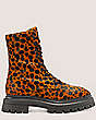 Stuart Weitzman,Bedford Sleek Lace-Up Bootie,Bootie,Spotted cheetah calf hair,Toffee,Front View