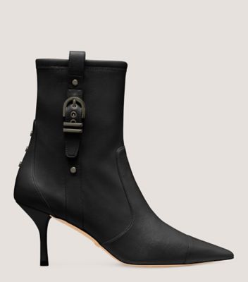 Stuart Weitzman Black Bootie With Buckle Detail And Stiletto Heel In Smooth Leather Woman In Black