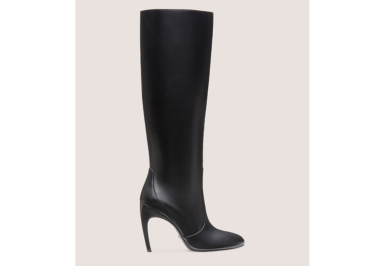 Stuart Weitzman,Luxecurve 100 Slouch Boot,Boot,Lacquered Nappa Leather,Black,Front View