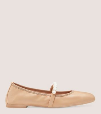 Stuart Weitzman,Goldie Ballet Flat,Flat,Lacquered Nappa Leather,Adobe Beige,Front View
