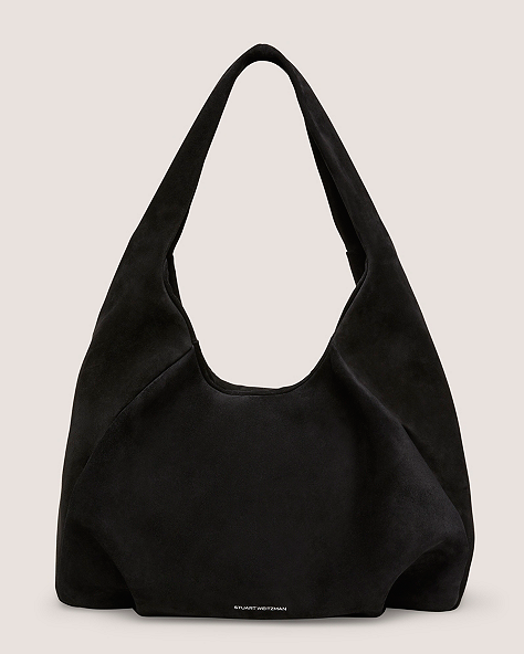 Stuart Weitzman,THE MODA HOBO BAG,Hobo bag,Textured Suede,Black,Front View