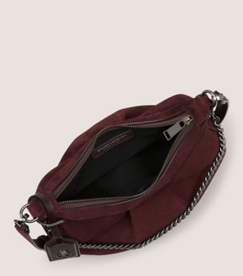 Stuart Weitzman,STELLAR CRESCENT BAG,Shoulder bag,Textured Suede,Dark Cabernet,Top View