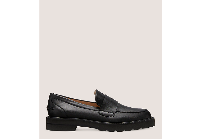 Stuart Weitzman,PARKER LIFT LOAFER,Loafer,Lacquered Nappa Leather,Black,Front View