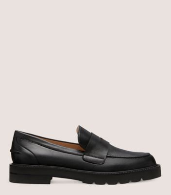 Stuart Weitzman,PARKER LIFT LOAFER,Loafer,Lacquered Nappa Leather,Black,Front View